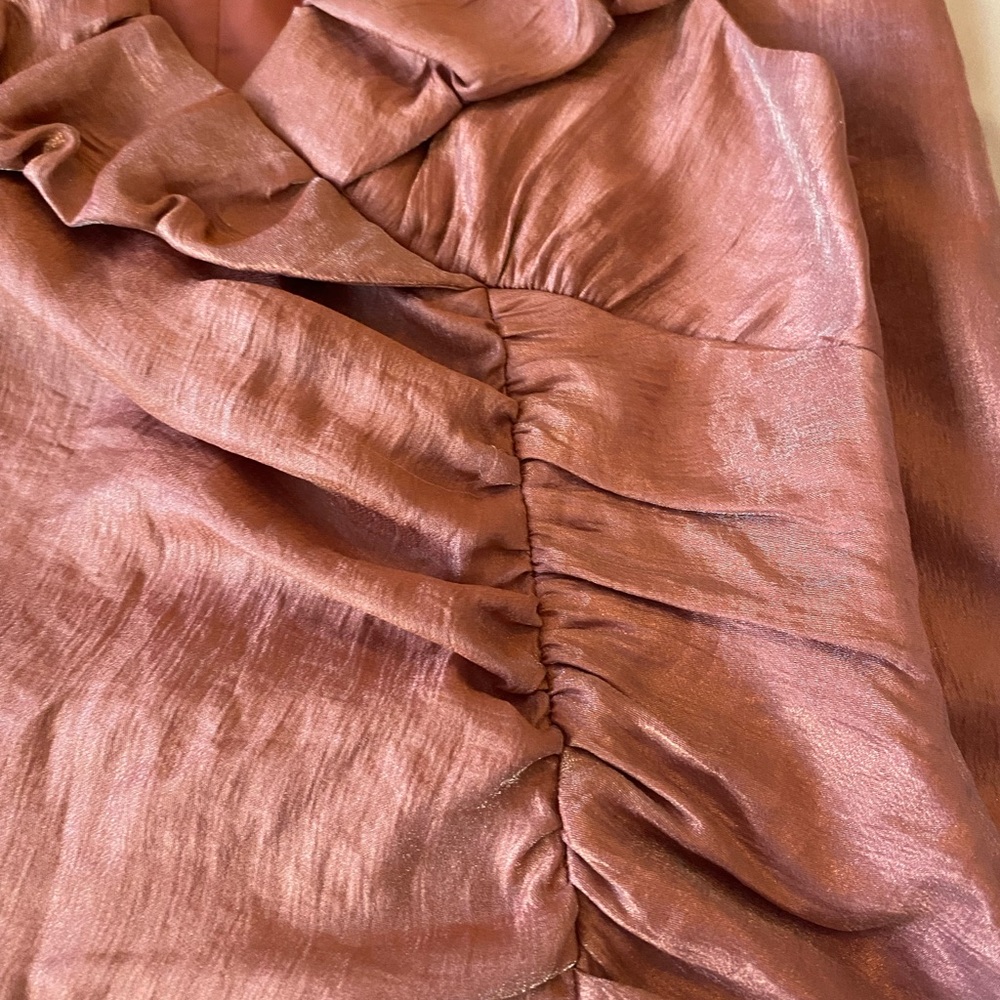 Victor Costa Shimmery Rose Ruffle Neck Dress - Picture 4 of 10